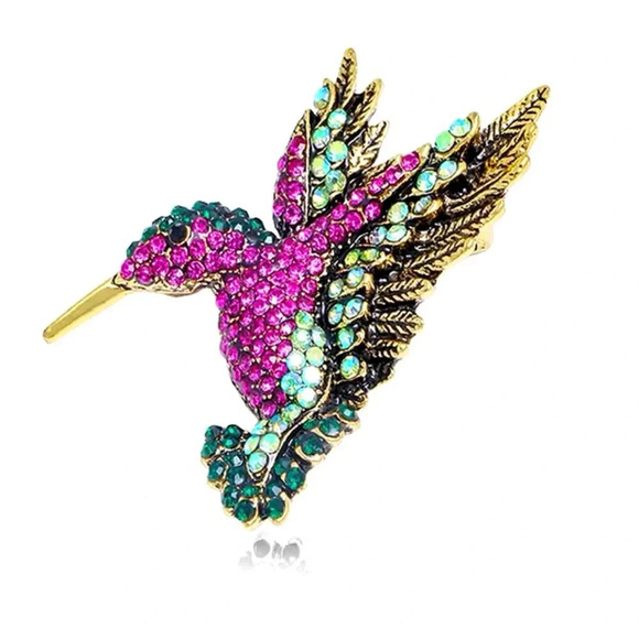 Anthropologie Pink and Green Hummingbird Brooch - Picture 3 of 7